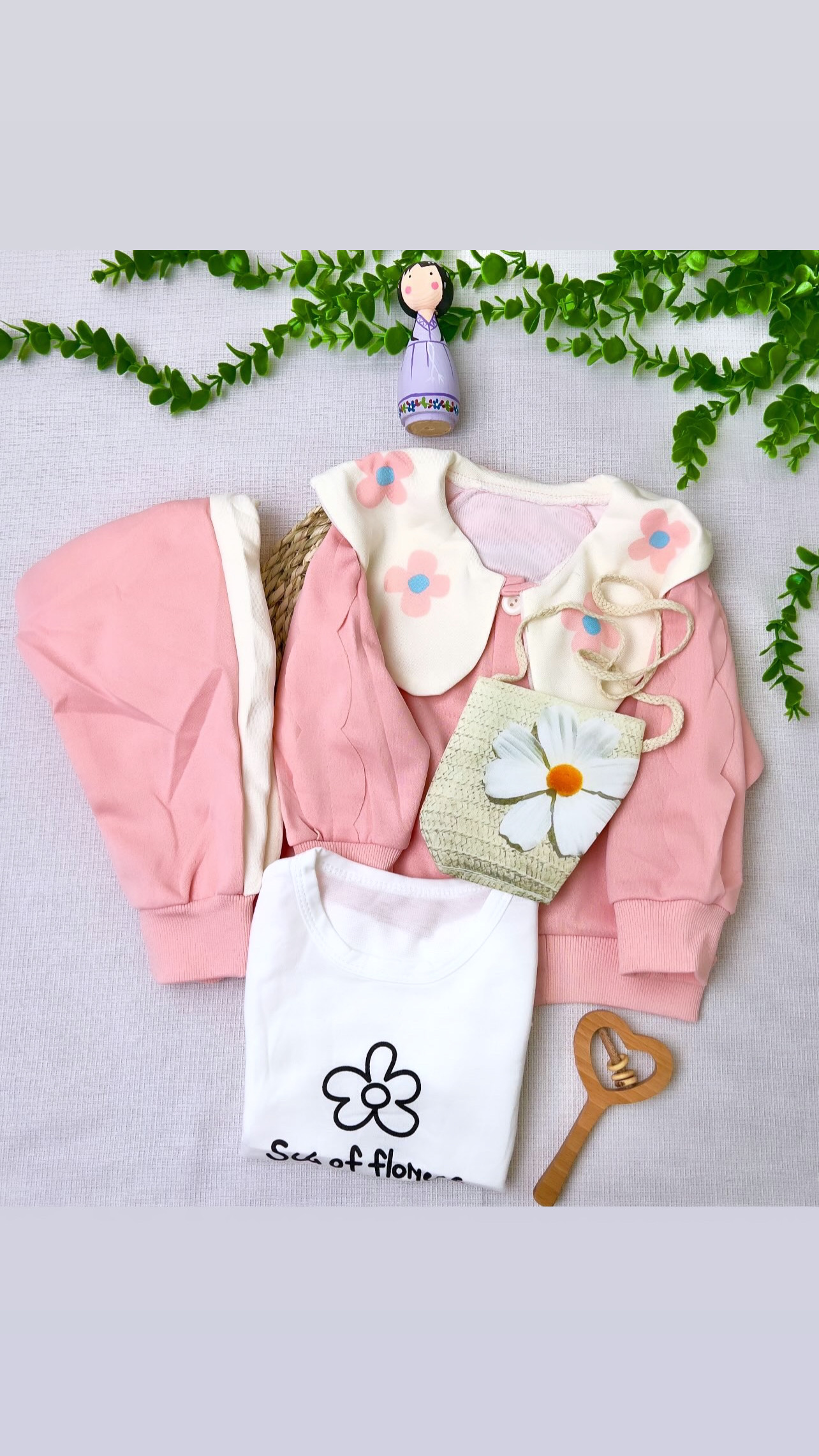 ست چهار تیکه صورتی کد 2057