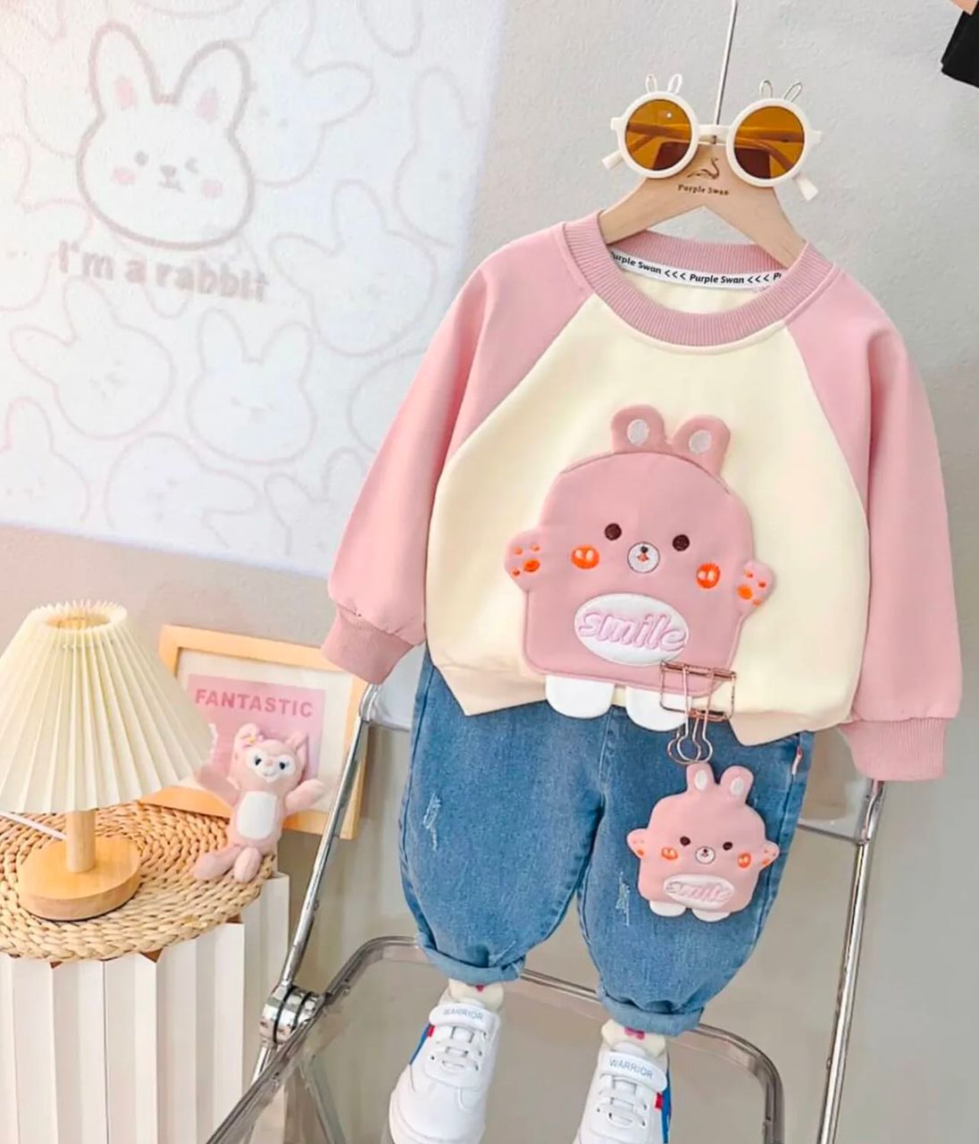 ست بلوز و شلوار بچگانه طرح دایناسور و خرگوشی  SMILE کد 2063